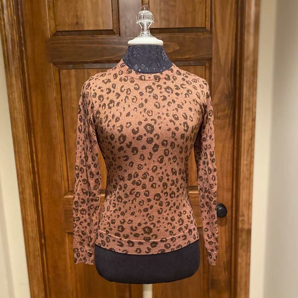 Whistles sparkly glitter cheetah leopard fine knit sweater 💜